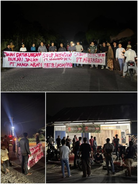 Ratusan Warga Pangkalan Kuras Blokade Jalan Datuk Laksamana, Tuntut Izin PT Arara Abadi Dicabut Permanen