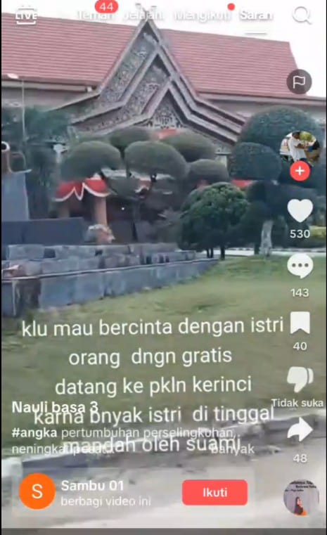 Akun TikTok Diduga Hina Perempuan dan Kantor Bupati Pelalawan, Warga Pelalawan Akan Laporkan Pelaku