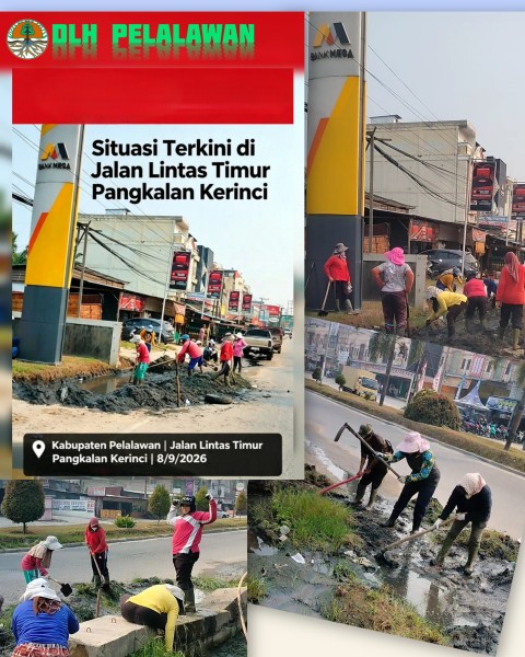 Sesuai Instruksi DLH Pelalawan Berantas Endapan Lumpur di Jalan Kota Pangkalan Kerinci